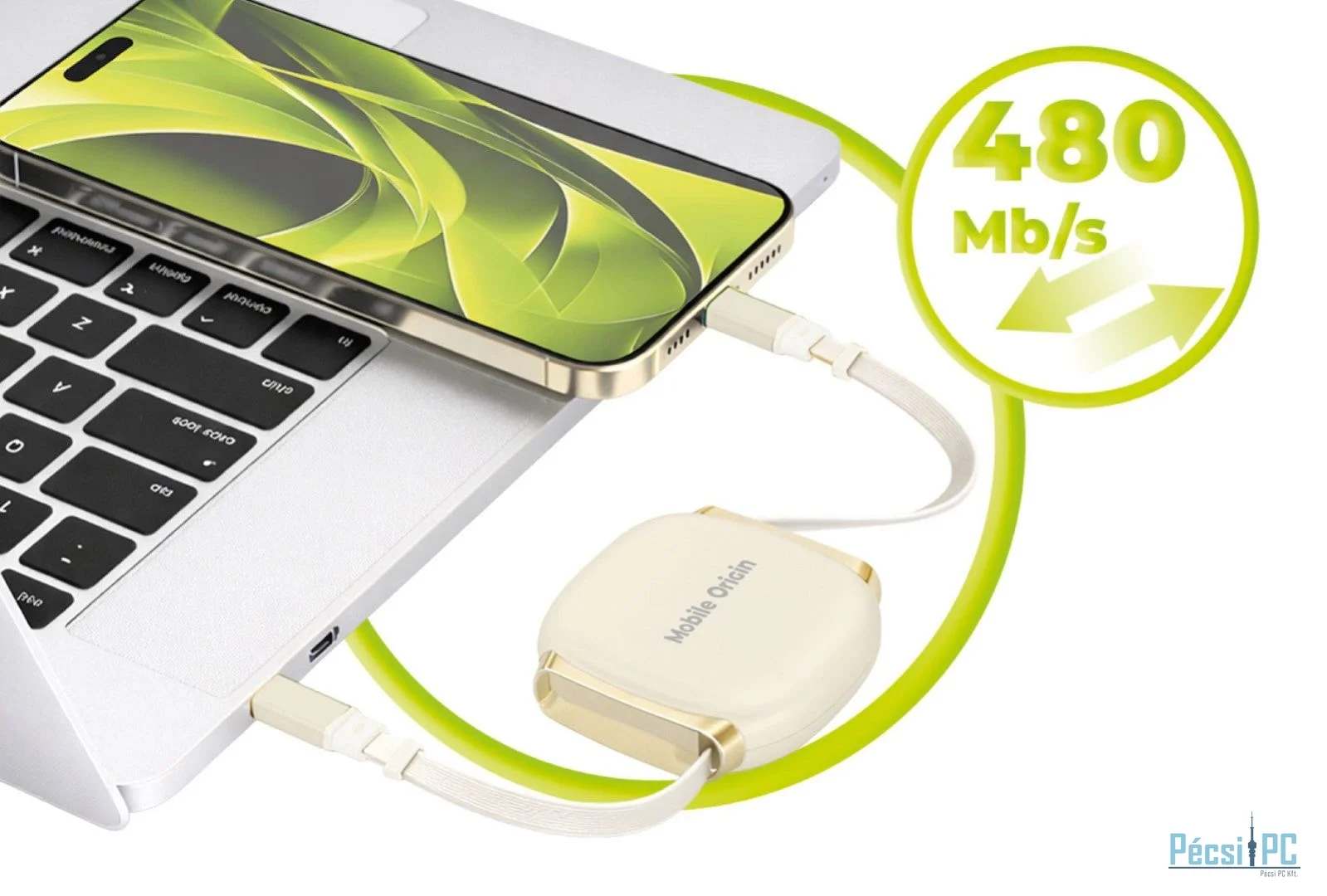 Mobile Origin Mobile Origin 100W Retractable Cable Box USB-C to USB-C CB7 Beige