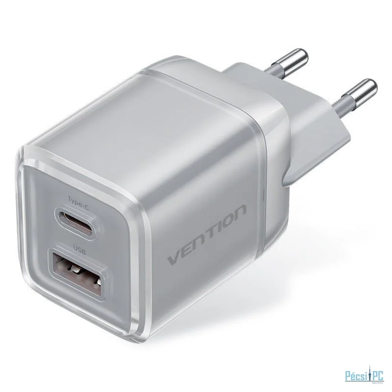 Vention 2-Port USB (C-A) GaN Charger (70W/22.5W) EU-Plug Gray