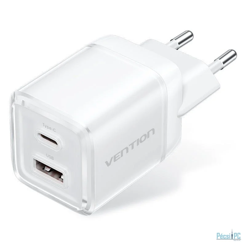 Vention 2-Port USB (C-A) GaN Charger (70W/22.5W) EU-Plug White