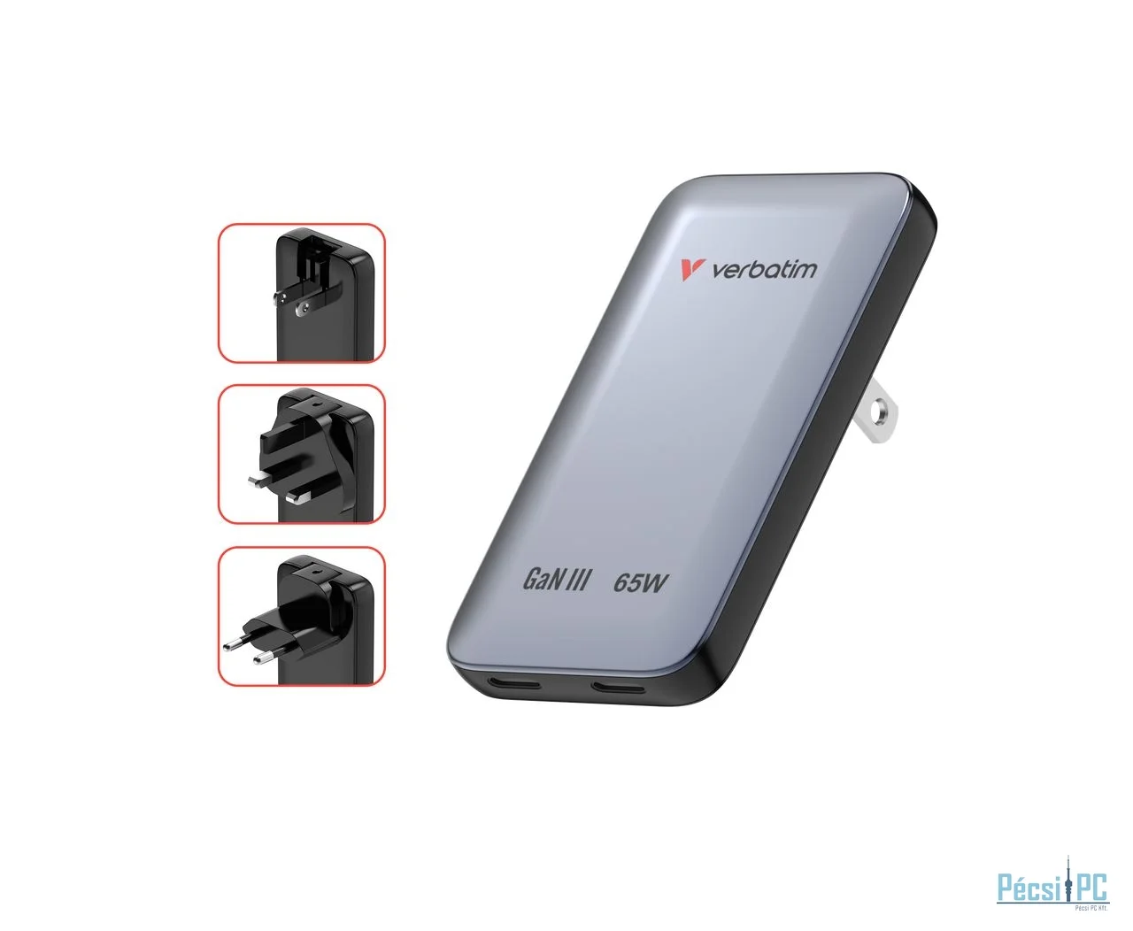 Verbatim Slim GaN Charger 2 Port 65W (EU/UK/US) Grey