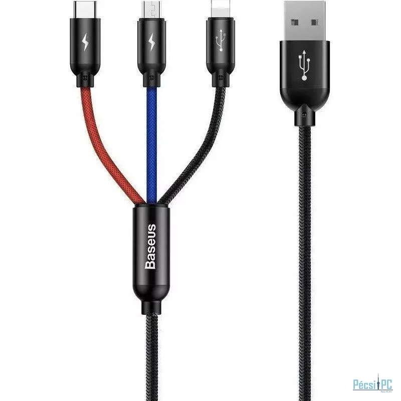 Baseus Three Primary Colors 3-in-1 USB Cable 0,3m Black