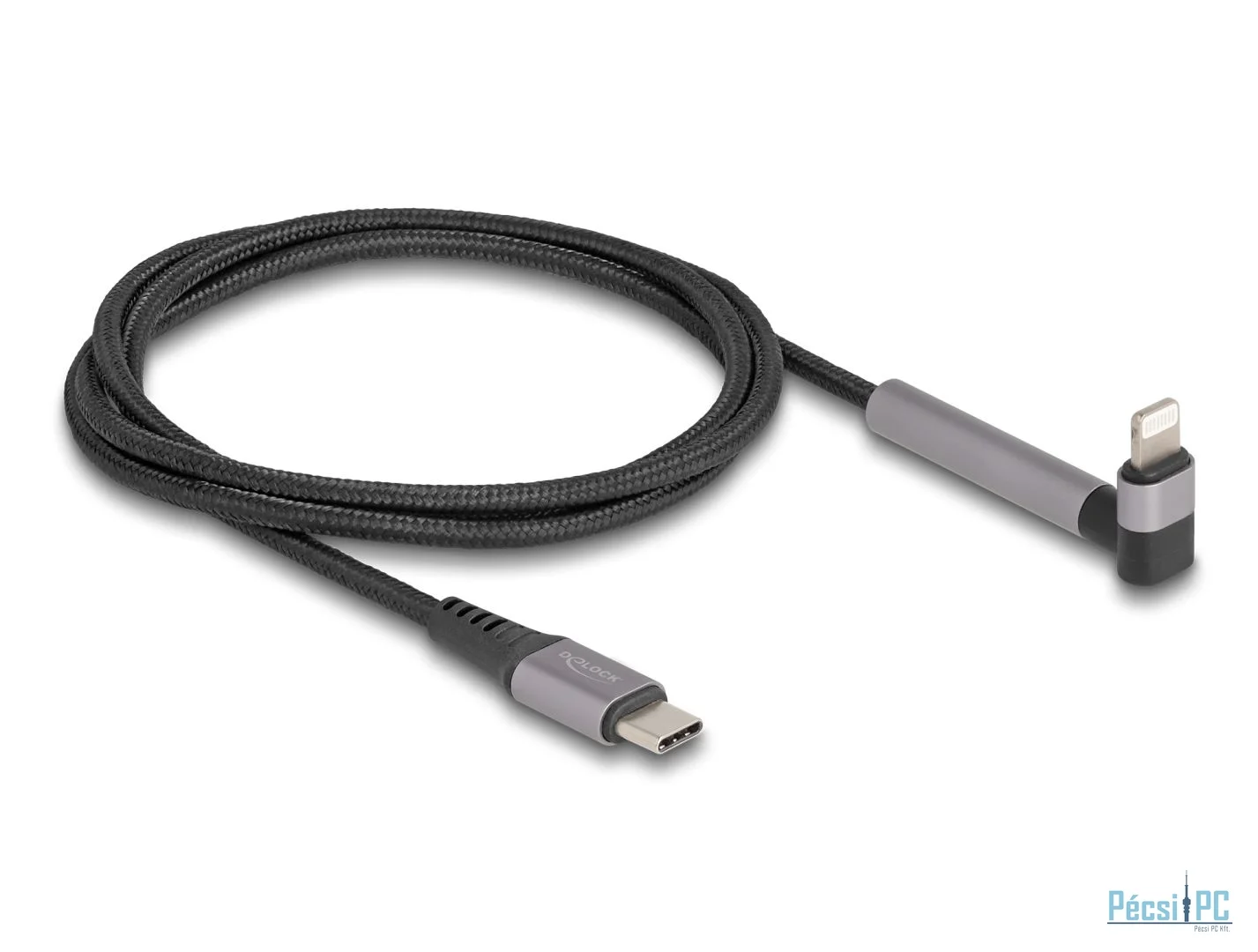 DeLock Data and Charging Cable USB Type-C to Lightning for iPhone, iPad, iPod angled with stand function 1,5m MFi Black
