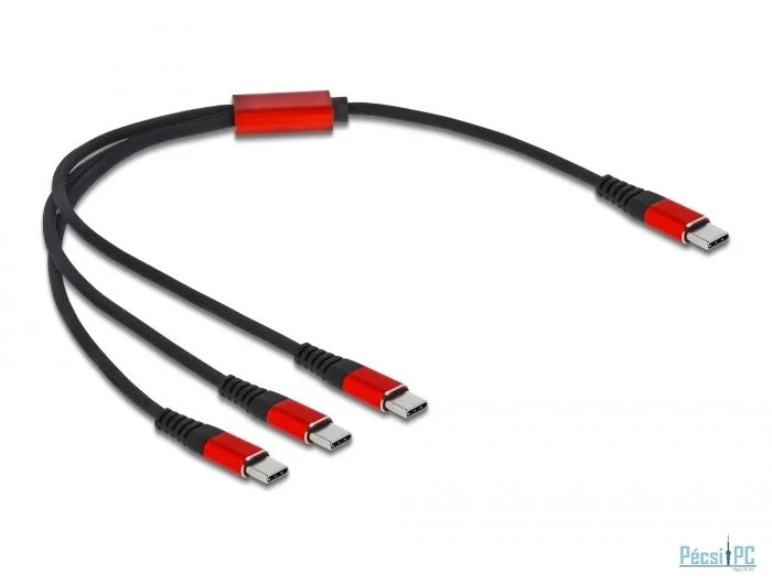 DeLock USB-C to 3xUSB-C male/male cable 0,3m Black
