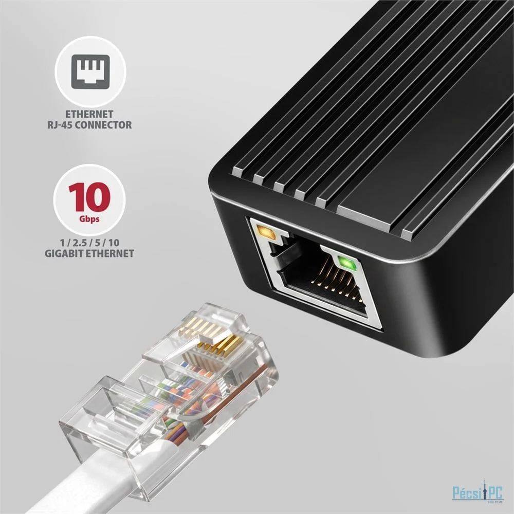 AXAGON ADE-10GR Type-C USB3.2 Gen 2 - 10 Gigabit Ethernet 10/100/1000/2500/5000/10000 Adapter Aluminum/Black