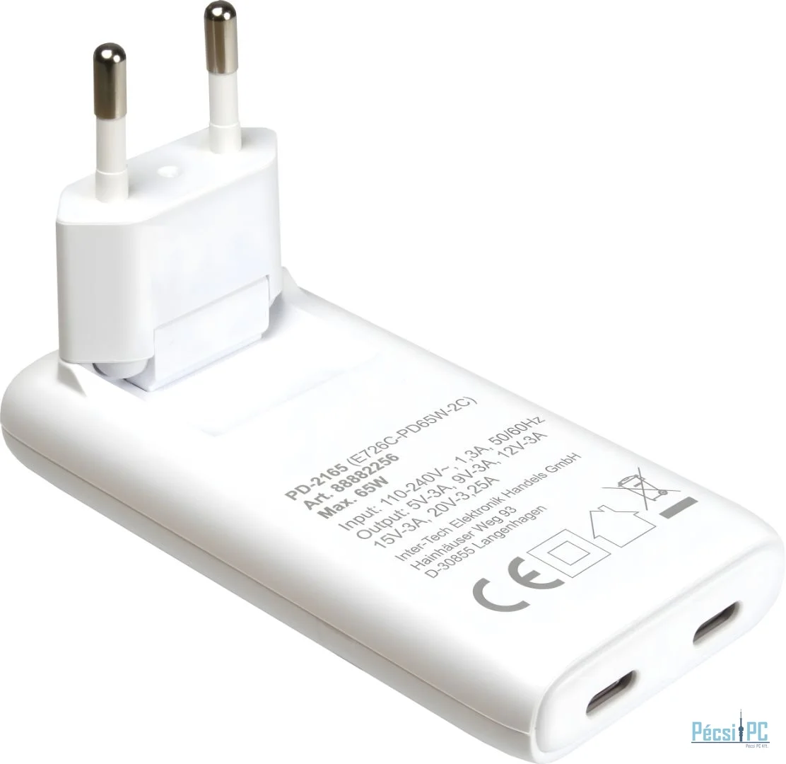 Inter-Tech Argus PD-2165 Slim 65W USB-C Charger White